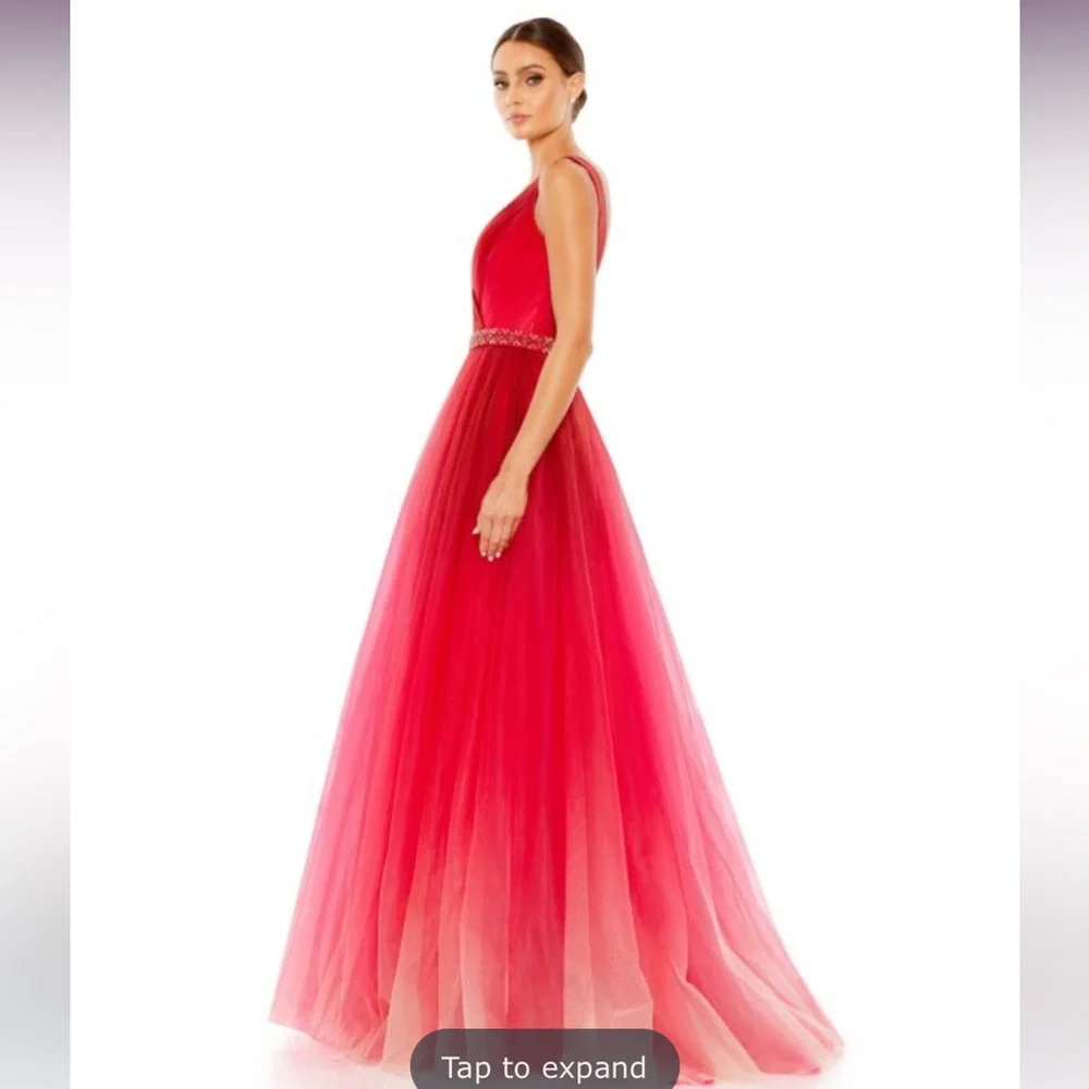 Mac Duggal 20378 Ombre Tulle Prom Gown Beaded Belt Dress - Picture 3 of 7